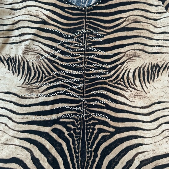 Vintage Tiger Print Sparkly V-neck Top 3/4 Sleeves - Picture 3 of 8